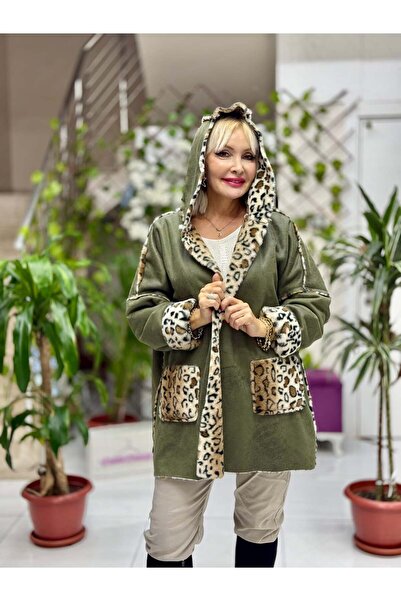 Punta Otantik Yg4170 Italian Nubuck Coat with Fur Inside and Hood Without Closure Green