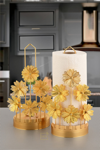 Leila Three-Dimensional Floral Gold Metal Paper Towel Holder-Napkin Holder Home Decoration