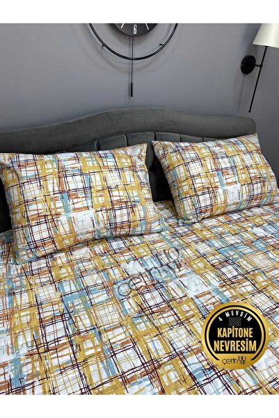 Çetinhome Çift Kişilik Kapitone Pike Seti 4 Mevsim Ebruli