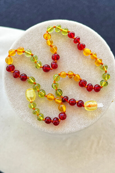 İpek Kehribar Certified Original Baltic Amber Necklace, Baby & Child – Red, Green, Caramel 3 Colors Silk-348