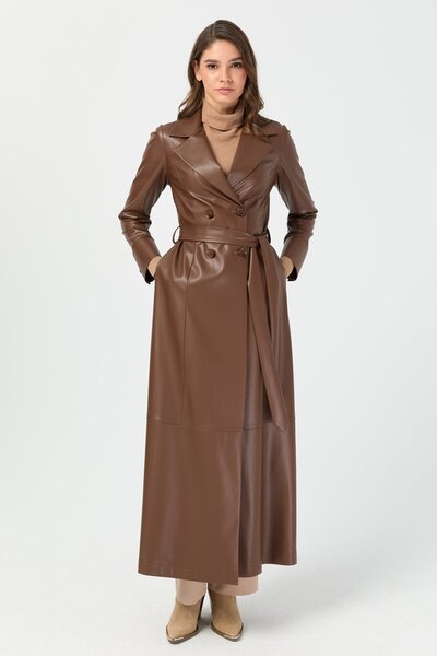 Esswaap Tam Boy İçi Süet Deri Pardesü Kahve