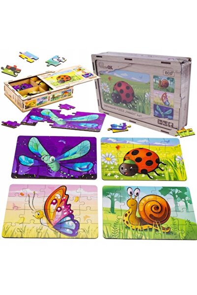 OEM Puzzle din lemn 4 în 1, Insecte, Set educațional, Siguranță, 3+ ani
