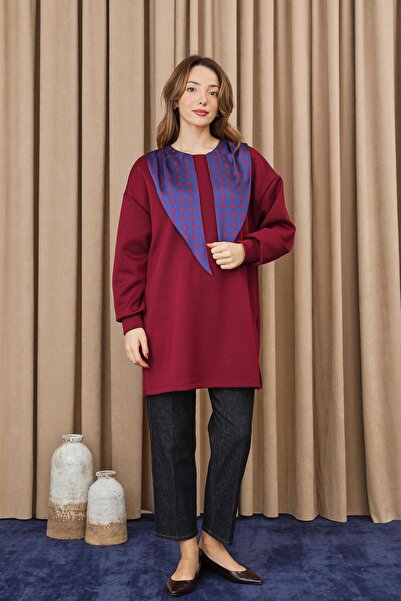 Puane Women's Polka Dot Detailed Basic Tunic - 10742Tun - Burgundy