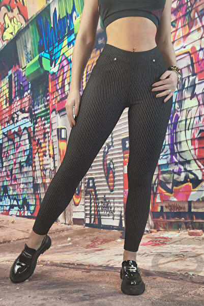 WildFashion Colanti casual/elegant cu talie inalta si model in dungi D858-1