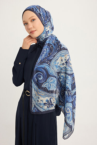 ipekistanbul Efilia Patterned Shawl - Cosmic Paisley - Navy Blue