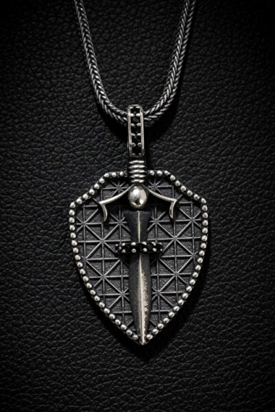 OSMANLI GÜMÜŞ Erkek Gümüş Kolye - 925 Ayar Kabartmalı Kalkan Hançer İşlemeli ...