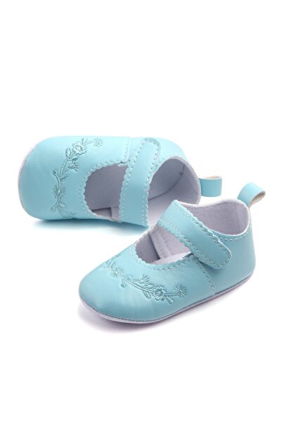 BebeNou Pantofi pentru bebeluși albaștri cu broderie florală chd0133-4-va12