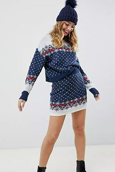 Asos Design Fustă mini de iarnă Asos cu imprimeu norvegian de Crăciun – Albas...