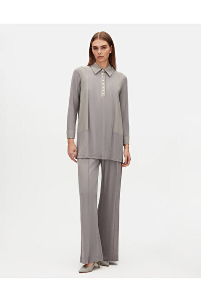 MISS DALIDA Gömlek Yaka Düz Renk Gri Tunik