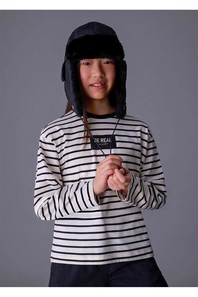 MAYORAL Tricou cu mânecă lungă în dungi pentru fete, crem 7027