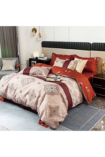 Casa de Vis Set lenjerie pat dublu, bumbac satinat, 180 x 200 cm, 4 piese, ba...