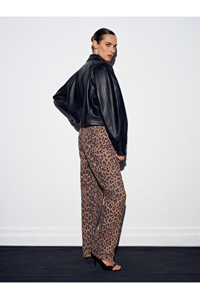 Dilvin 72078 100% Cotton Leopard Patterned Jean-Camel