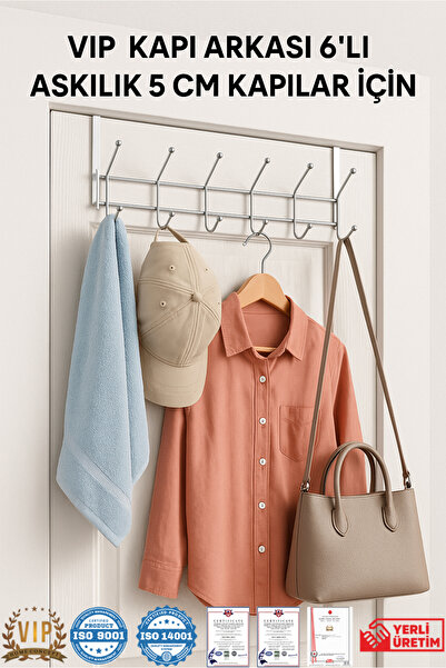 Vip Home Concept Market Ürünleri Chrome Door Back Hanger Wide-1 Piece-12 Hooks American Door Hanger Vip-5 cm for Doors