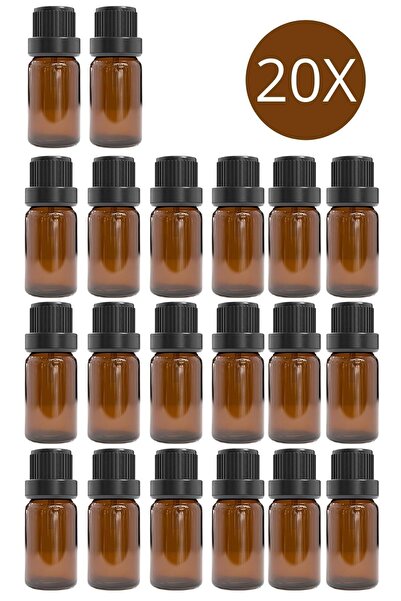 NOAS HOME 10ml kahverengi cam içten damlalıklı şişe siyah kapak, 20 adet, dam...