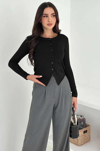 cemo Kadın Sivri Etek Uçlu Düğmeli Bluz – Modern & Şehirli Stil