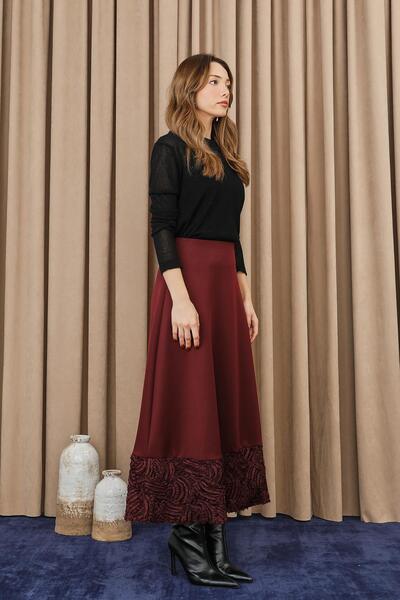 Puane Women's Skirt with Lace Trim and Opening - 18267Etk - Burgundy
