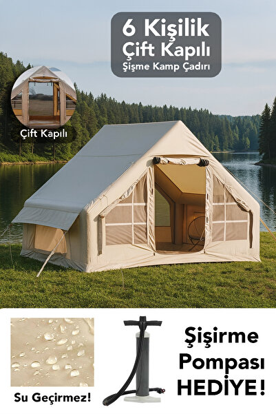 Meleni Home Çift Kapılı 6 Kişilik Kamp Çadırı - 4 Mevsim Su Geçirmez Şişme Kamp Çadırı 300x210 cm