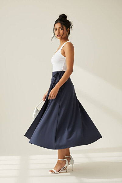 Neşeli Butik fustă asimetrică din țesătură scuba cu detaliu de legare pentru femei NMS075