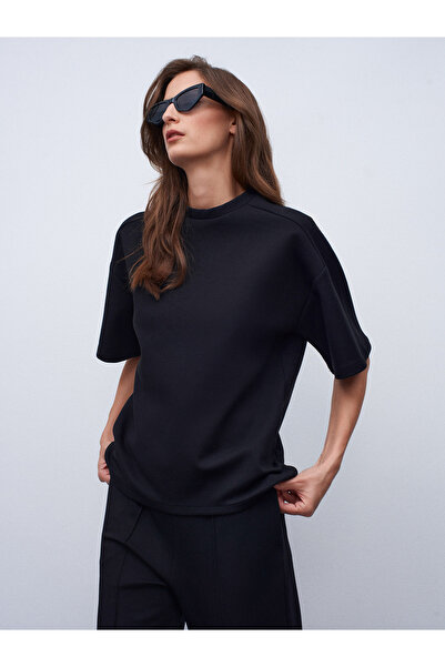 Dilvin 31975 Short Sleeve Oversized T-Shirt-Black