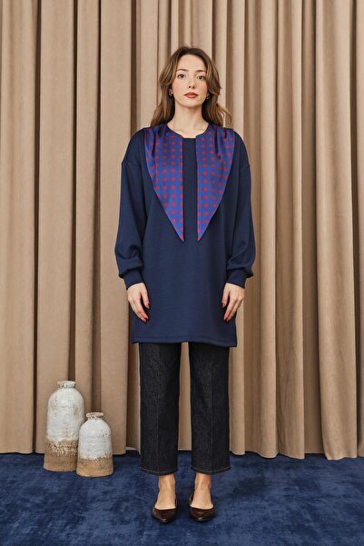 Puane Women's Polka Dot Detailed Basic Tunic - 10742Tun - Navy