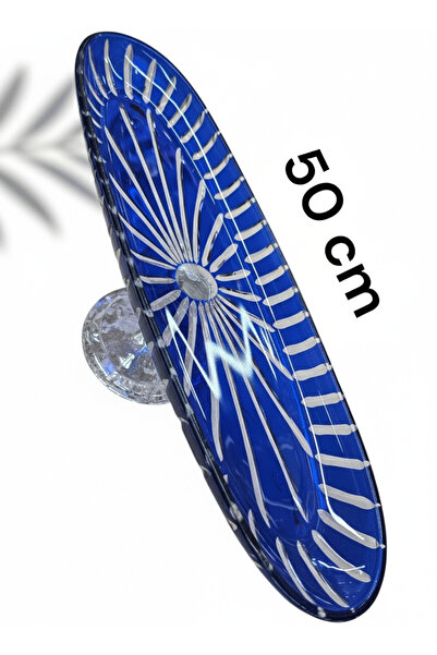 AYZ HOME El Yapımı Kesme Kristal Cam Ayaklı Kayık Sunum Tabağı (50 cm)