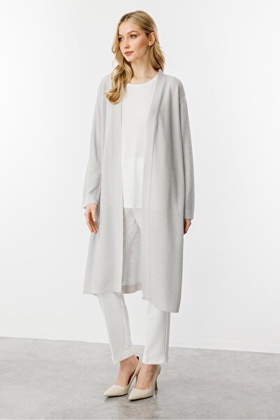 Butik Triko Mutlu Ertan Women's Glitter Knit Cardigan Medium Gray 20168