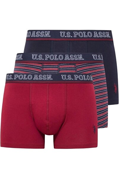 U.S. Polo Assn. Men's Printed -Burgundy-Navy Blue Cotton 3-Piece Boxer 80516