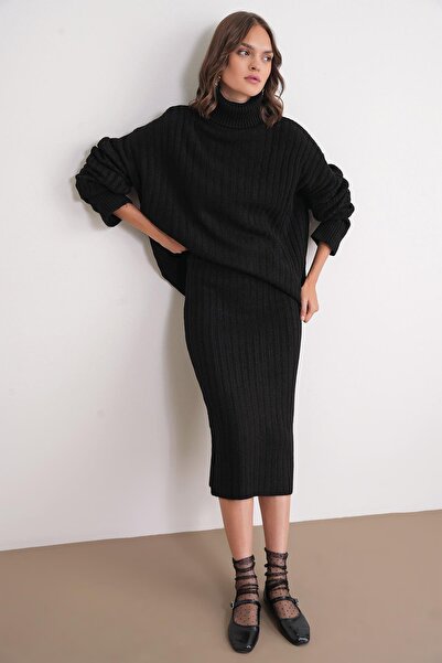 Mixray 6929 Fusta tricotată material reiat pentru femei, neagră