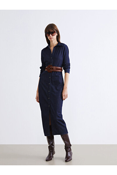 LC Waikiki Gömlek Yaka Büzgülü Jean Elbise