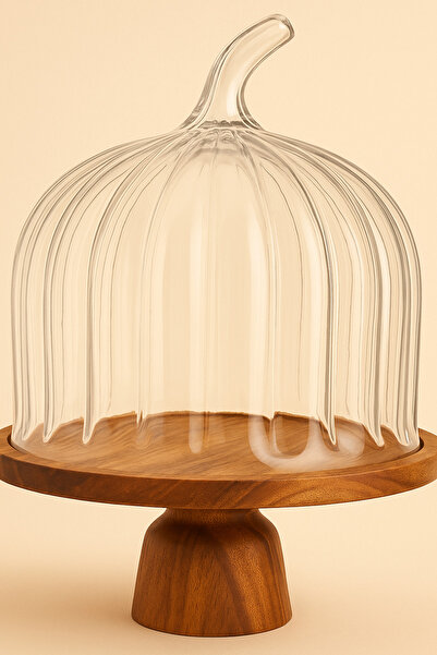 Mirilliahome Cake and Serving Plate with Acacia Base, Glass Dome and Wooden Legs