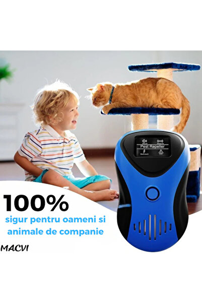 MACVI ® 4-in-1 Ultrasonic Pest Repeller, Rodents, Cockroaches, Insects, 100 m², Digital, Blue