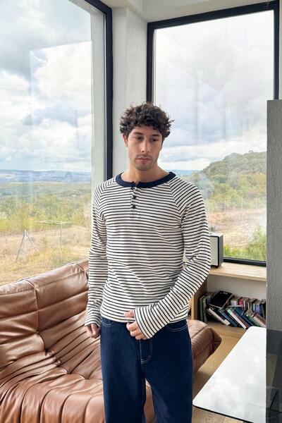 Flaw Wear Buttoned Striped T-Shirt