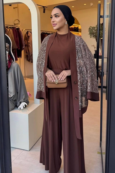 Love Fab 3-Piece Sparkling Cardigan Hijab Pants Set