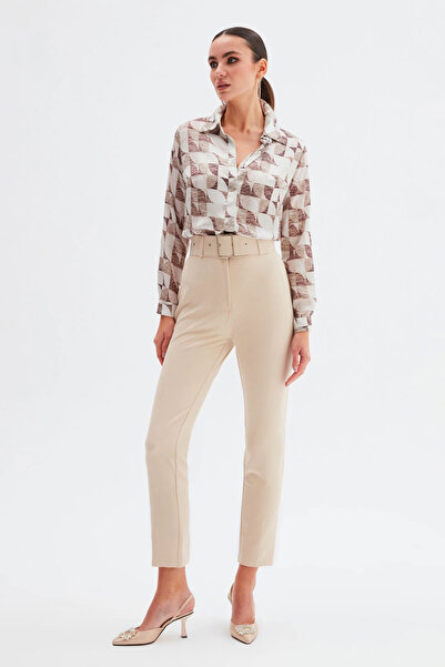 Sateen Ψηλόμεσο παντελόνι με ζώνη - Μπεζ
