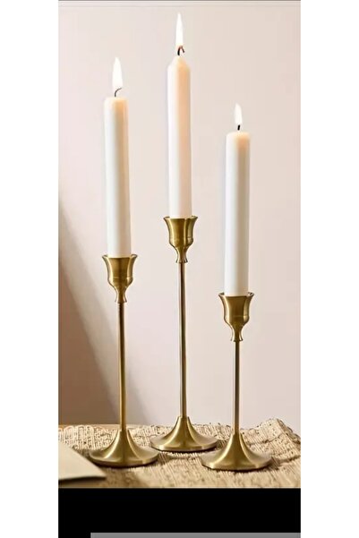 İlknur Home life 3lü Altın Rengi Lüx Şamdan