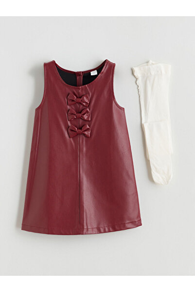 LC Waikiki Artı Yeni Sezon Fiyonk Detaylı Deri Görünümlü Kız Çocuk Elbise ve ...