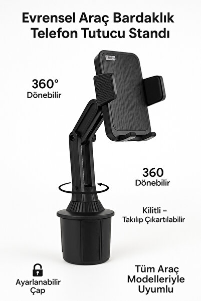 TE DOS Suport pentru pahare auto Suport telefon 360 ° Suport rotativ cu dia...