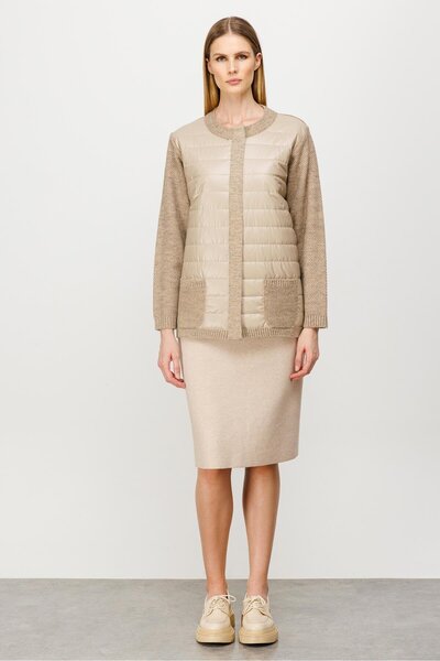 Butik Triko Mutlu ertan women's quilted combination knitwear jacket mink 20016