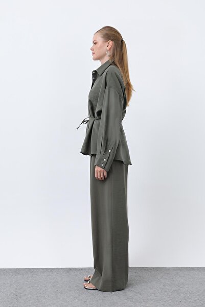 Puane Women's Back Piped Detail Trouser Suit - 14335Tks - Khaki