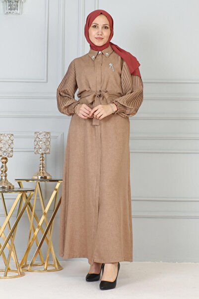 Missvalle Stone Detailed Zippered Ferace Taba 19208