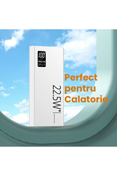 dalip Ultra-Thin Powerbank 10000 mAh, Digital Display, Type-C + 2x USB, 22.5W, White