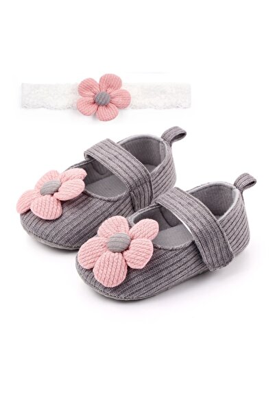 BebeNou Pantofi gri pentru bebeluși și bentiță asortată chd2332-6-va10