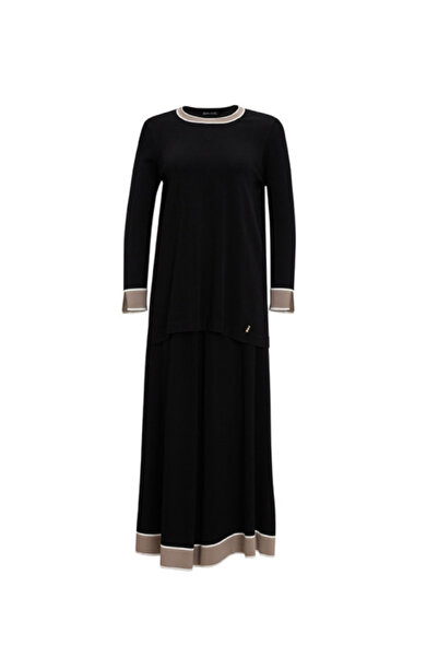 MISS DALIDA Yakası ve Bileği Renkli Siyah Tunik