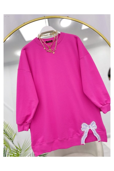 YEDİLALE Bow Detail Zero Neck Combed Cotton Tunic