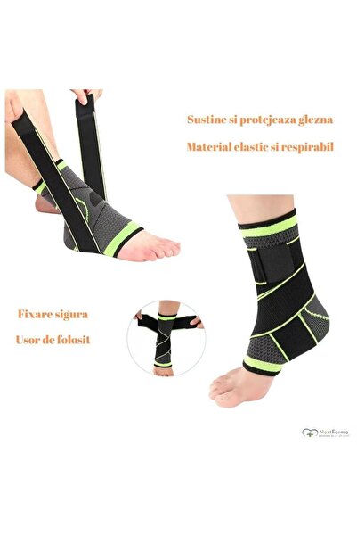 NextFarma Elastic Ankle Brace, Protective Orthosis, Elastic Fixing Straps, Black / Green, Nextfarma®