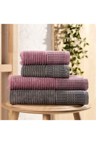 INTER Z Set of 4 - Karaca - Anthracite / Plum Extra Large Bath Towel Set