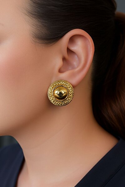 TURBİJ أقراط نسائية عتيقة ذات نمط محبوك دائري مقوس باللون الذهبي