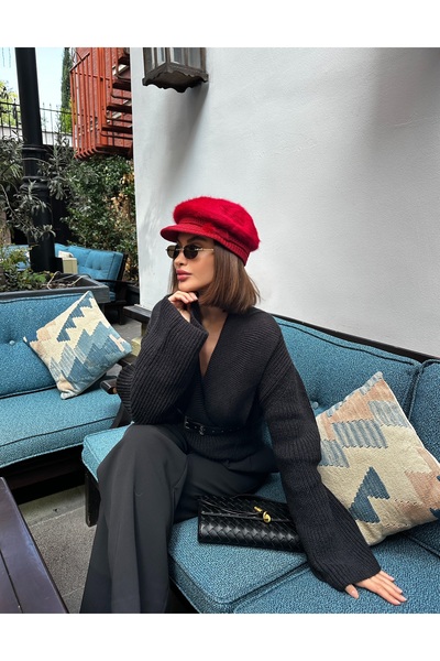 LAGRANZE Kadın Angora Baretta Fiyonklu Şapka