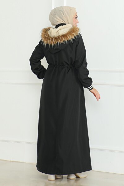 Missvalle Μπουφάν με κορδόνια στη μέση με ραβδώσεις μαύρο 19215