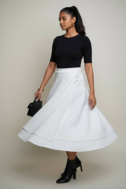 Neşeli Butik Women's Tie Detail Scuba Fabric Asymmetrical Skirt Nms075